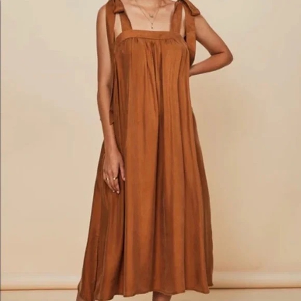 Sancia - Brown Tie Shoulder Midi Dress